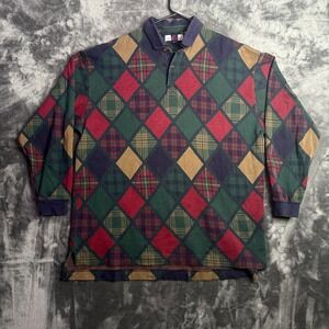 Vintage St. Durand Large Polo Long Sleeve Pullover Sweater Diamond Plaid Collard